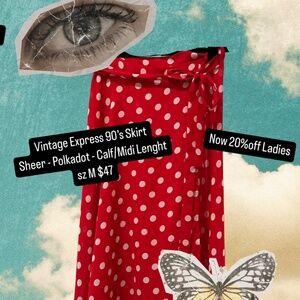 VINTAGE 90'S EXPRESS POLKADOT SHEER MIDI LENGTH WRAP-SKIRT
